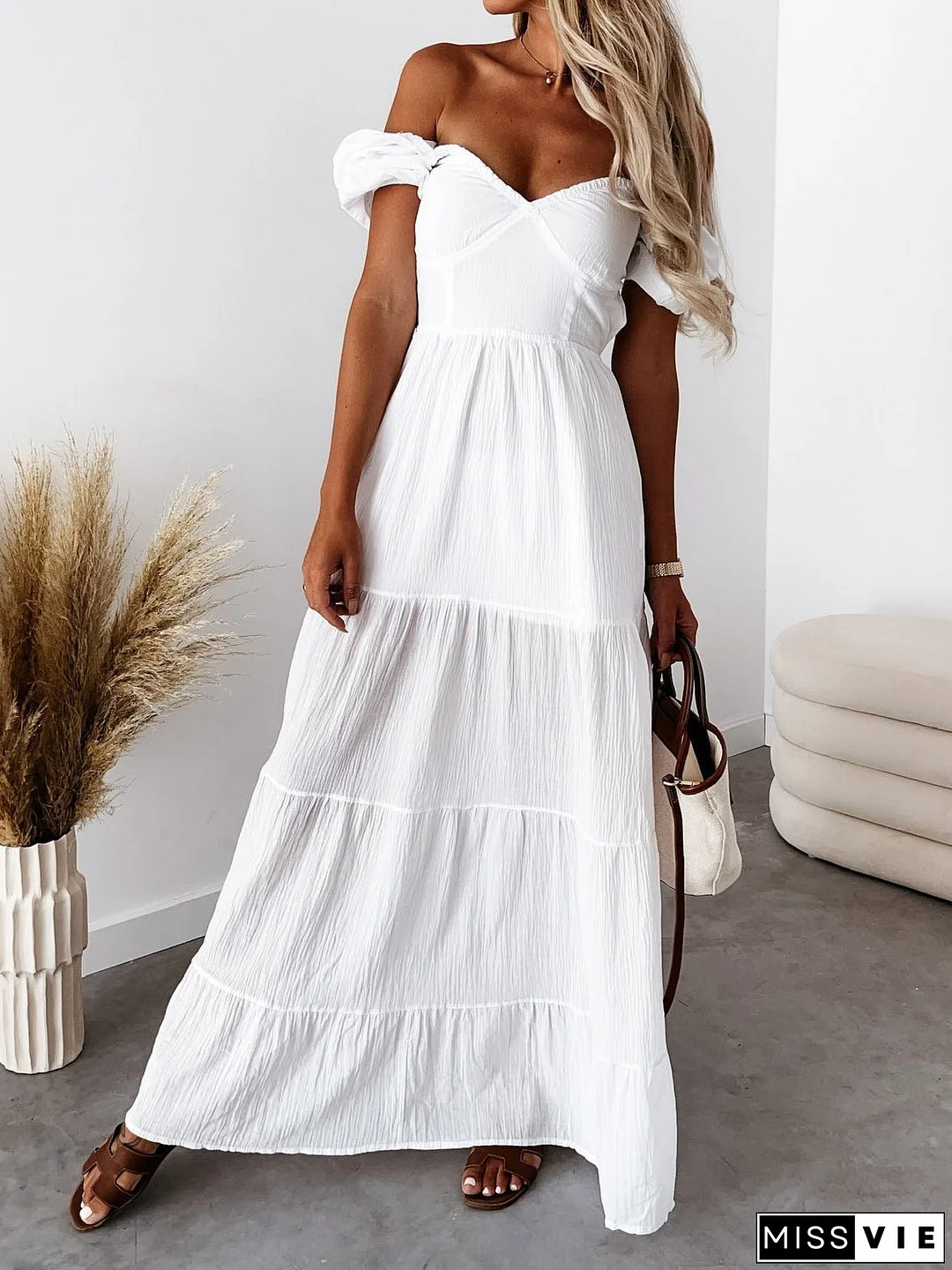 Women's Dresses Short Sleeve Off Shoulder Strap Dress