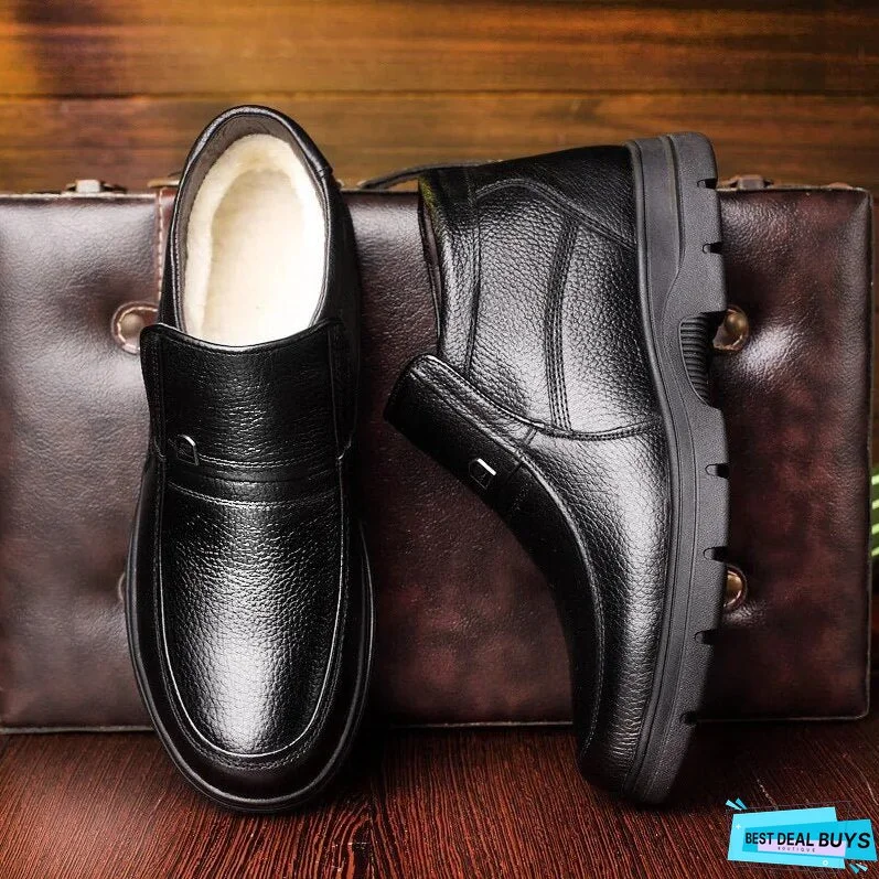 New Men's Leather Winter Boots White Sheepskin Boots Warm Casual Shoes Wool Blended Winter Boots Zapatos De Hombre