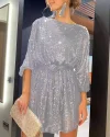 Women's Shiny Sequin Long Sleeve Party Short Dress