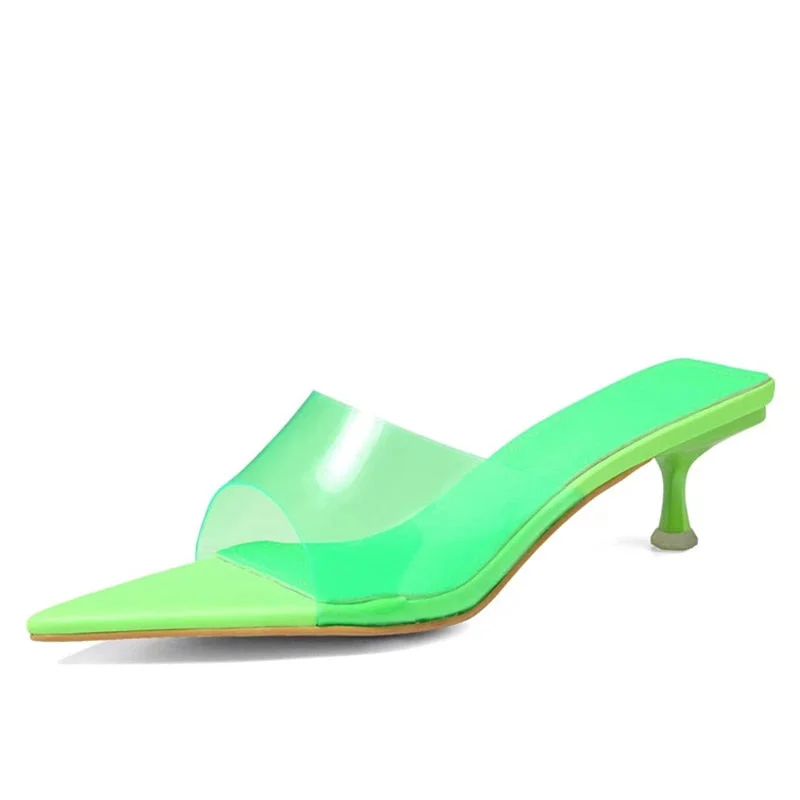 Red Green PVC Transparent Jelly Shoes For Women Sexy Pointed Open Toe Shallow Slider Slippers Ladies Sandals Stiletto Heels Mule