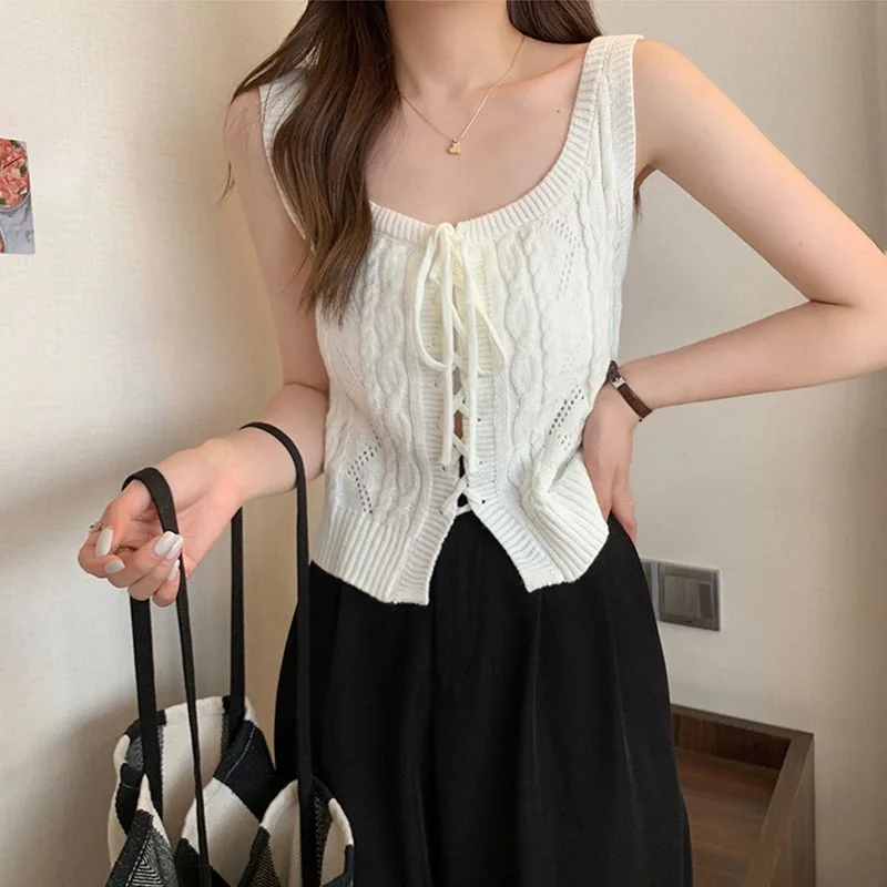 Uveng Uveng Fashion Fashion Short Strap Design Knitted Sling Vest New Niche Sleeveless Top