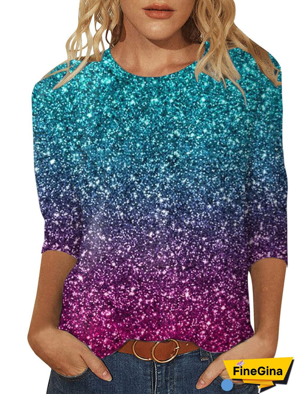 Women's Graphic Pattern Solid Color Scoop Neck 3/4 Sleeve Top