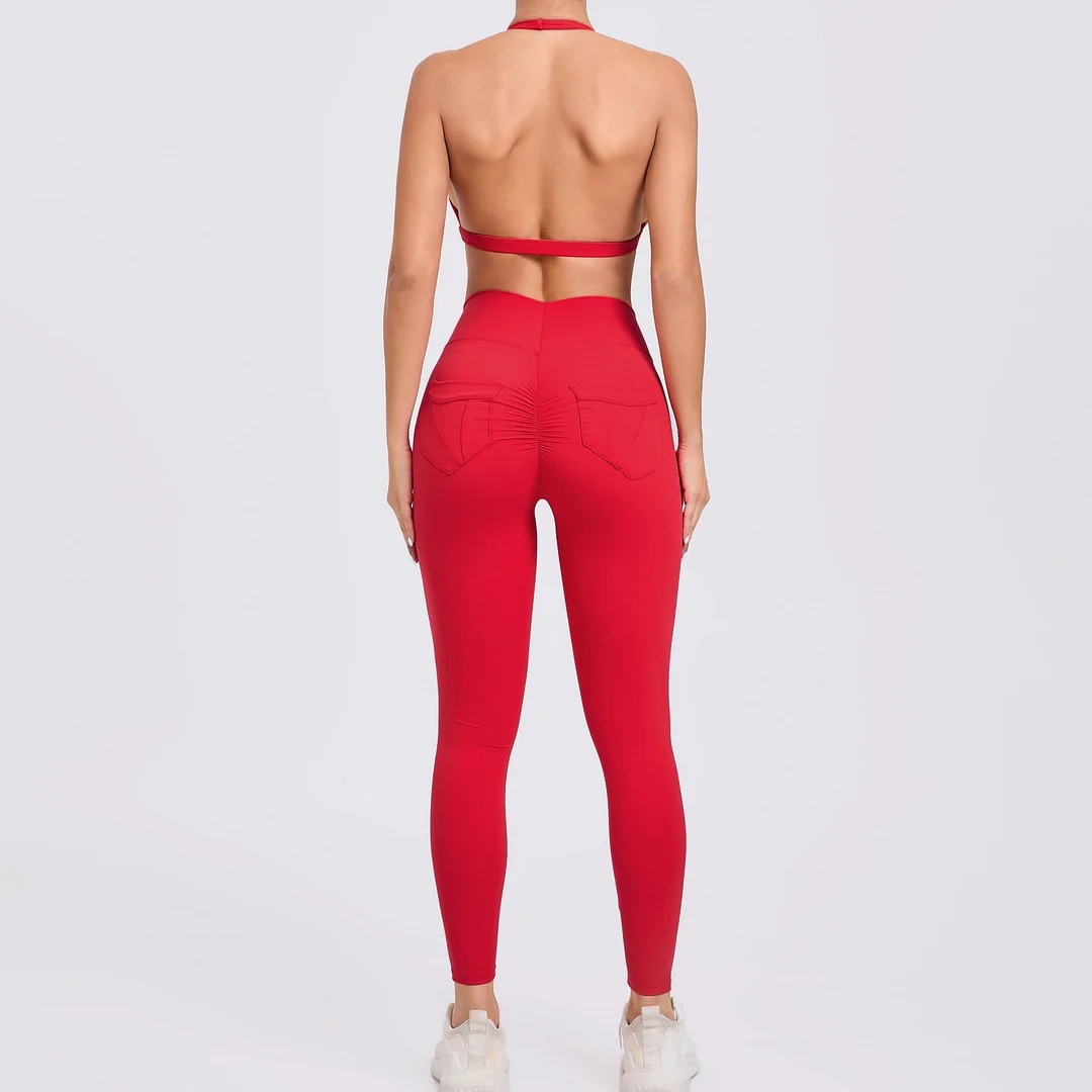 Woherb Woherb Neck Bra Pocket Trousers Yoga Suit Tight Body Beautiful Back Speed Dry Fitness Suit Outdoor Running Two-Piece Set-Outfit Ideas