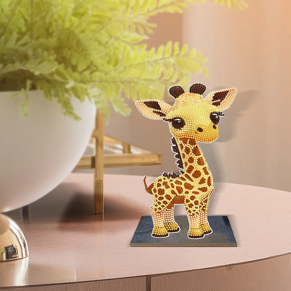 DIY Giraffe Diamonds Painting Ornaments Wooden Animal Art Craft Kids Gift