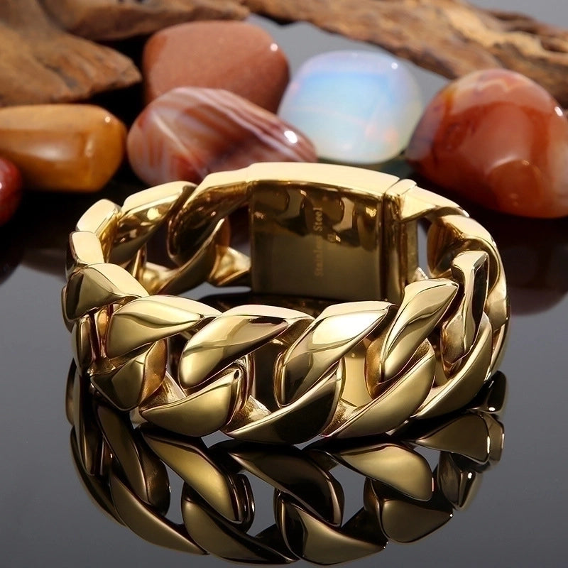 Hip-Hop Solid Color Titanium Steel Plating 18K Gold Plated Men's Bracelets