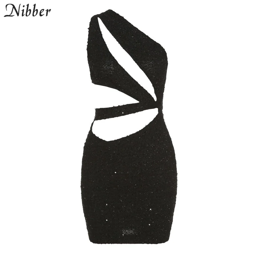 Nibber Sexy Hollow Clubwear Shining Mini Dresses For Women's Clothing Urban Bandage Backless Party Bodycon Mini Dress Female2021