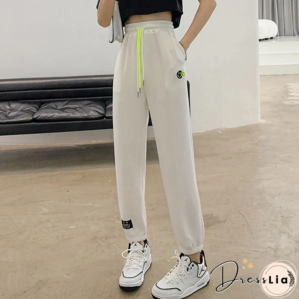 Autumn Korean Fashion Sweatpant Women Black Loose Casual Sport Trousers Drawstring High Wasit Lady Pants Street Wear New