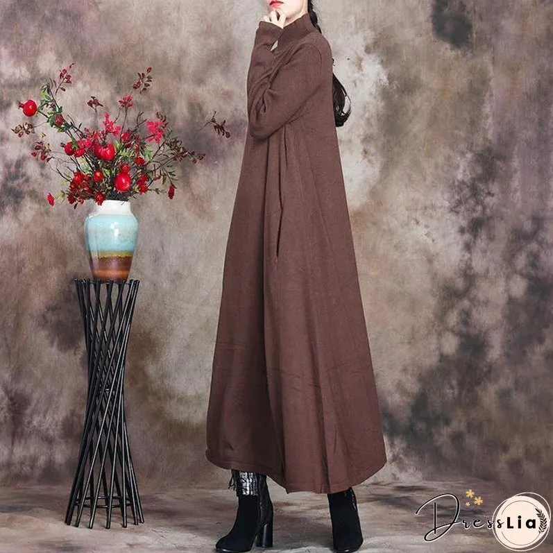 Solid Knitted High Neck Casual Dress ( Limited Stock)