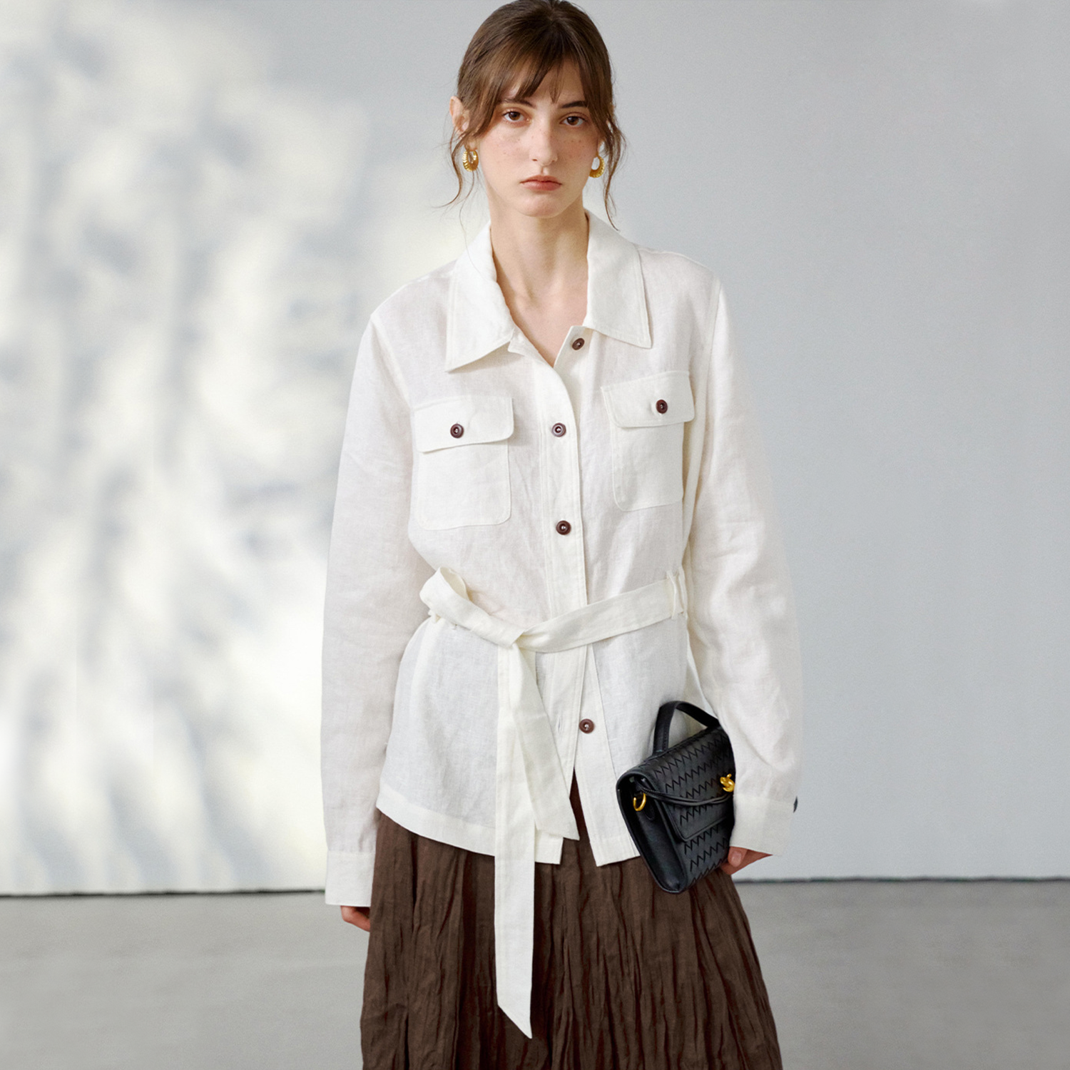 Women's Linen Jacket Relaxed Fit Tie-Waist Belt REAL SILK LIFE