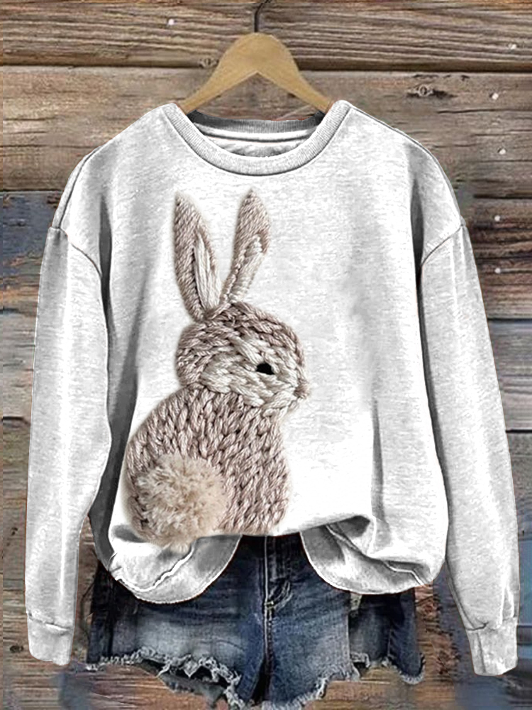  Cute Bunny Embroidery Art Casual Cozy Vintage Sweatshirt Westsshops