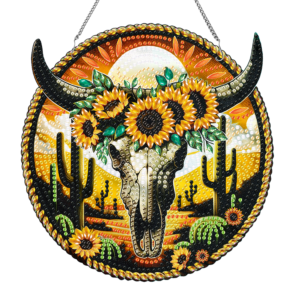 Acrylic Colorful Animal Diamond Art Hanging Pendant Decor (Sunflower Cow Skull)
