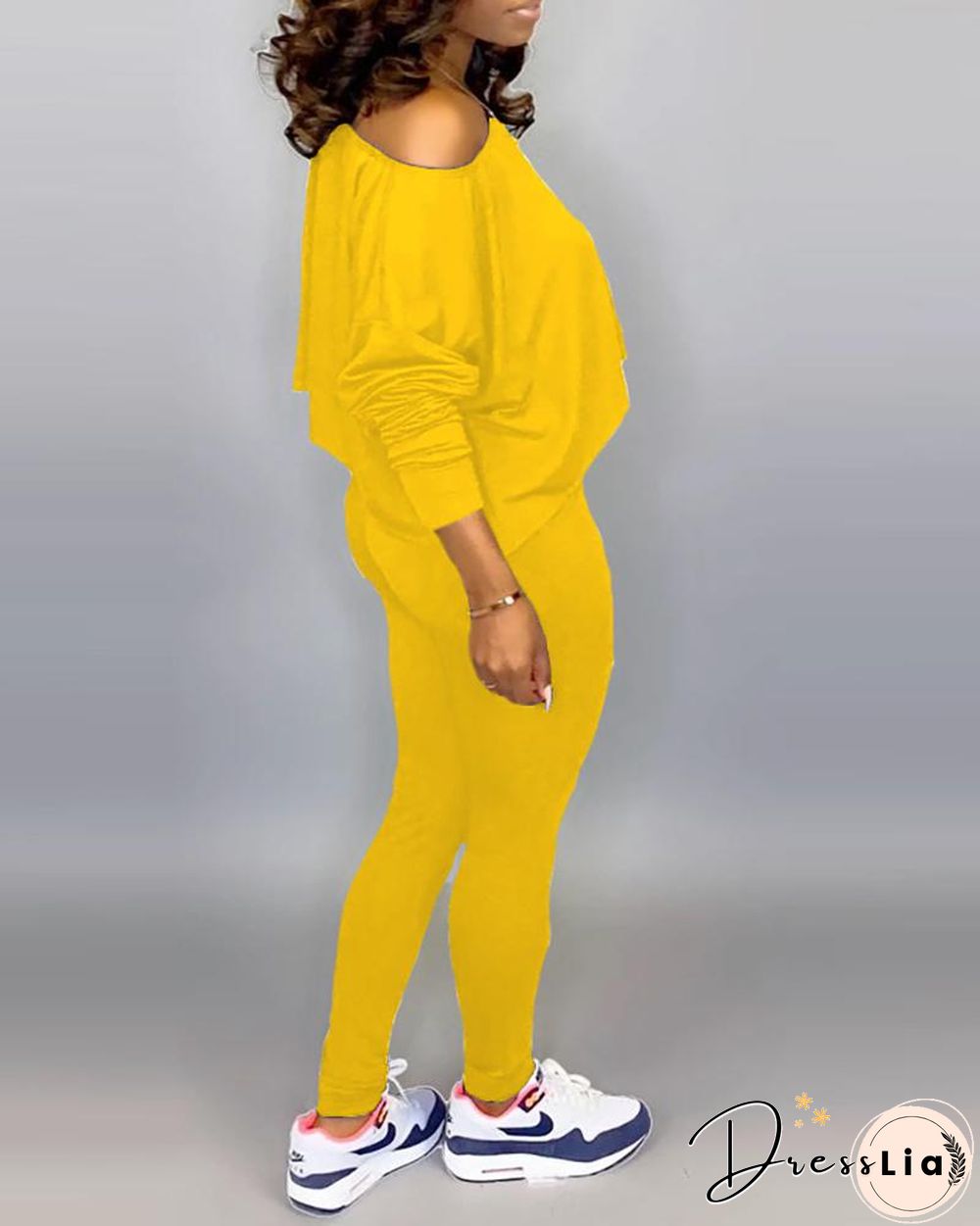 Solid Long Sleeve Top & High Waist Pants Set