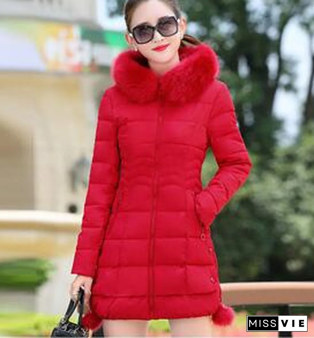 Faux Fur Parkas Women Down Jacket Womens Parkas Thicken Outerwear Hooded Winter Coat Female Jacket Cotton Padded