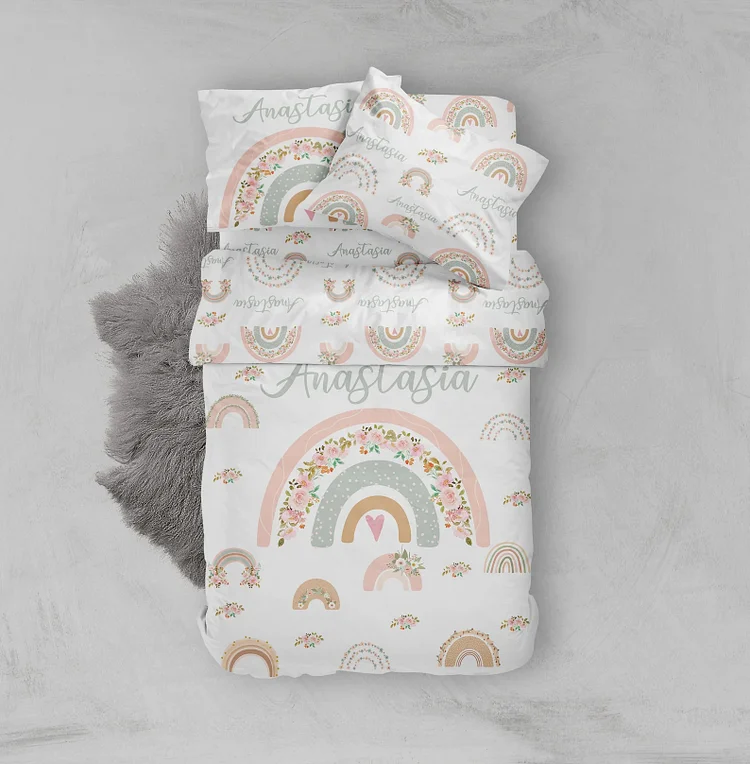BlanketCute-Personalized Lovely Bedroom Rainbow Bedding Set with Your Kid's Name | 02