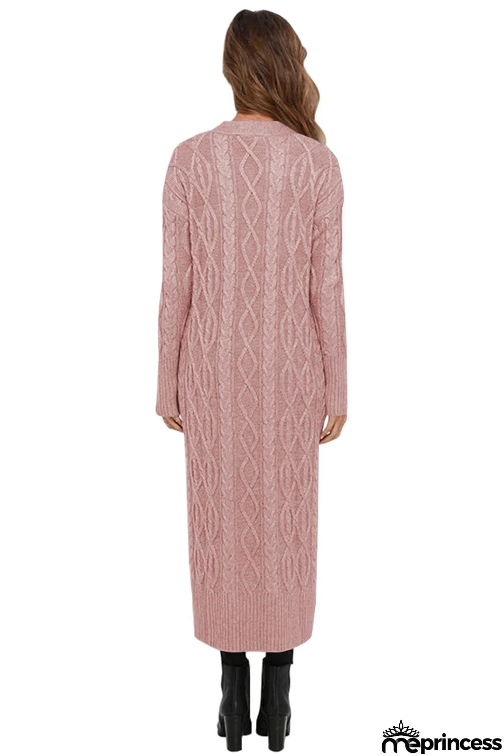 Cable Knit Open Front Long Cardigan