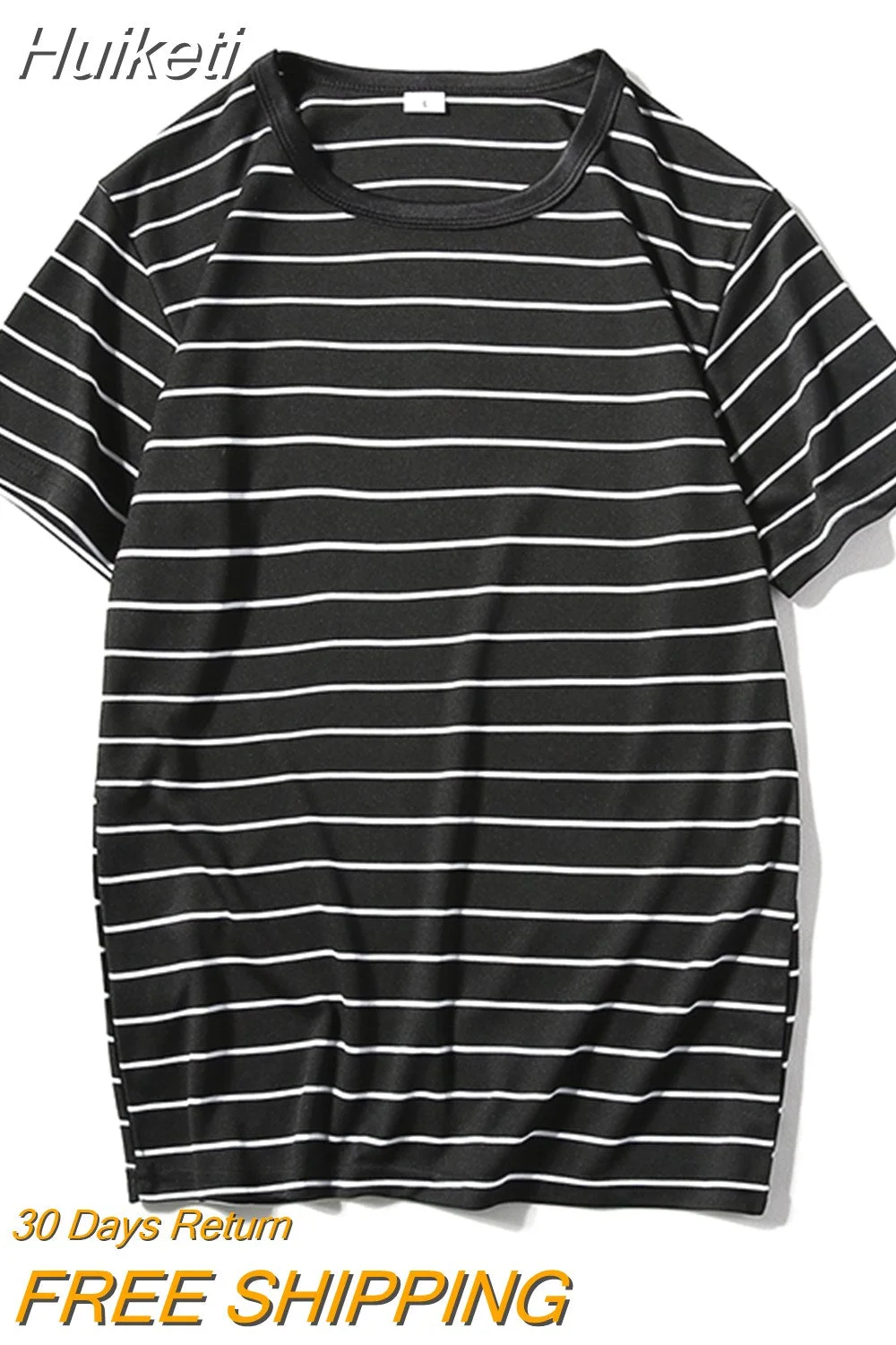 Huiketi Harajuku Stripe T Shirt Men Casual Short Sleeve Tshirt Streetwear Fashion Black White Tops Tees O Neck Hip Hop Tshirt Men