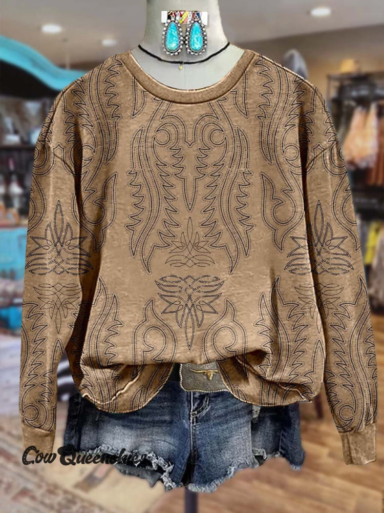 Cowboy Western Print Casual Sweatshirt Multicolor / S