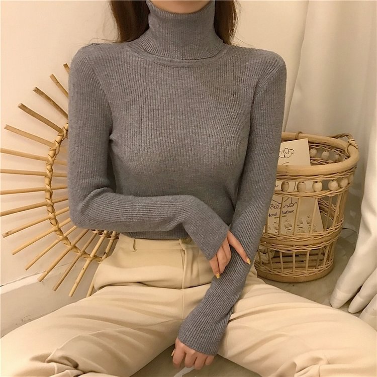 2022 Ladies Solid Color Slim Turtleneck Warm Sweater