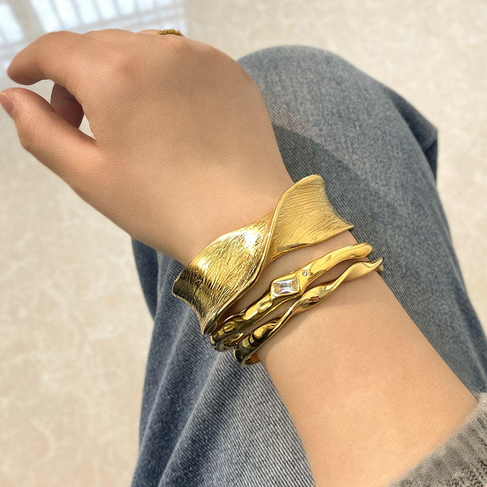 Stainless Steel Wide Cross Casting Bracelet Inlaid Zircon Ins Style Open Bracelet For Women