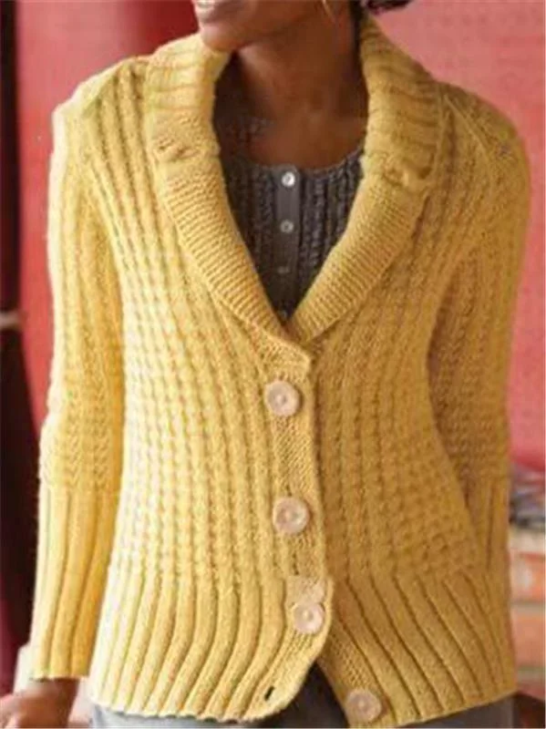 Mayoulove Lapel plain button sweater coat-Mayoulove