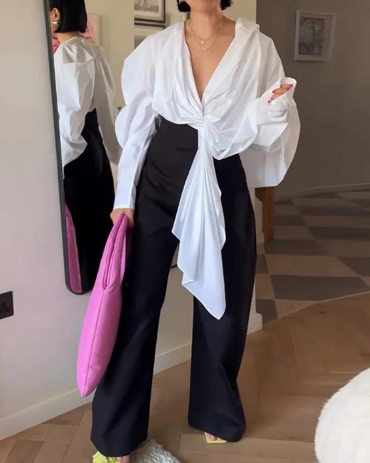 V-neck twist two-piece suit