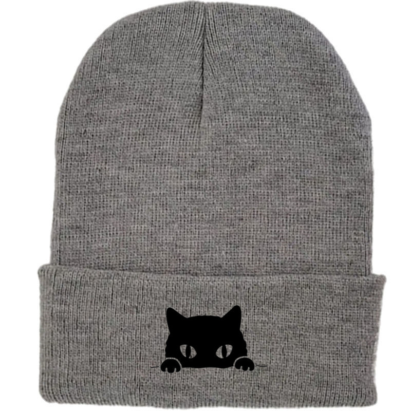 Comstylish Unisex Cartoon Black Cat Print Coldproof Knitted Hat