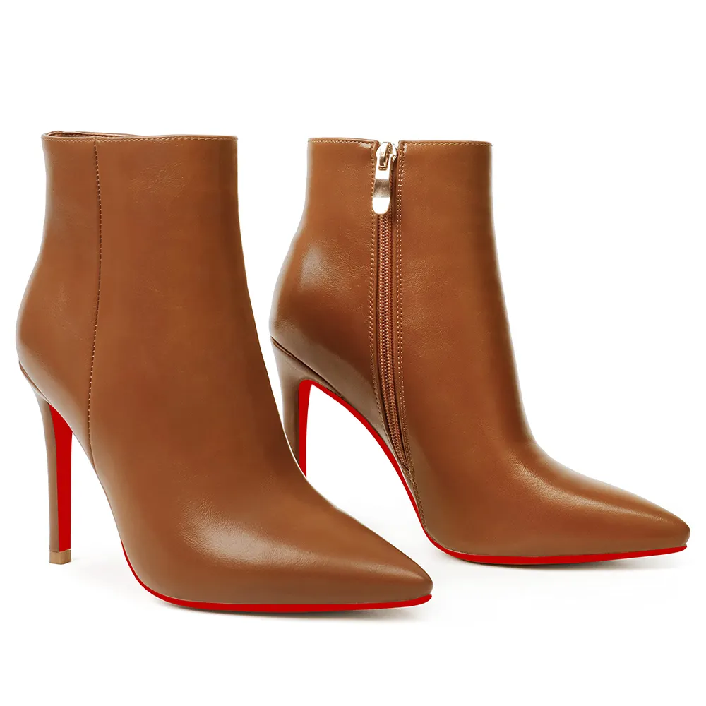 100mm Women's Ankle Boots Closed Pointed Toe Stilettos Red Bottoms Booties-vocosishoes