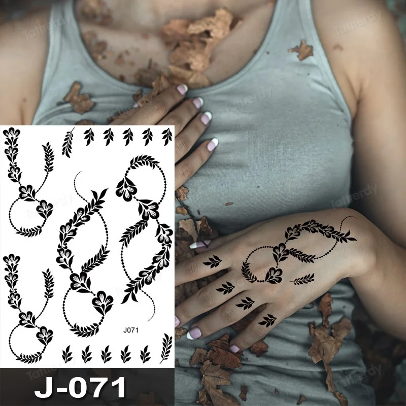 Sdrawing Temporary Tattoo Sticker Henna Mehndi Totem Flash Tatto Butterfly Flower Hand Fingers Body Art Arm Fake Tatoo Women