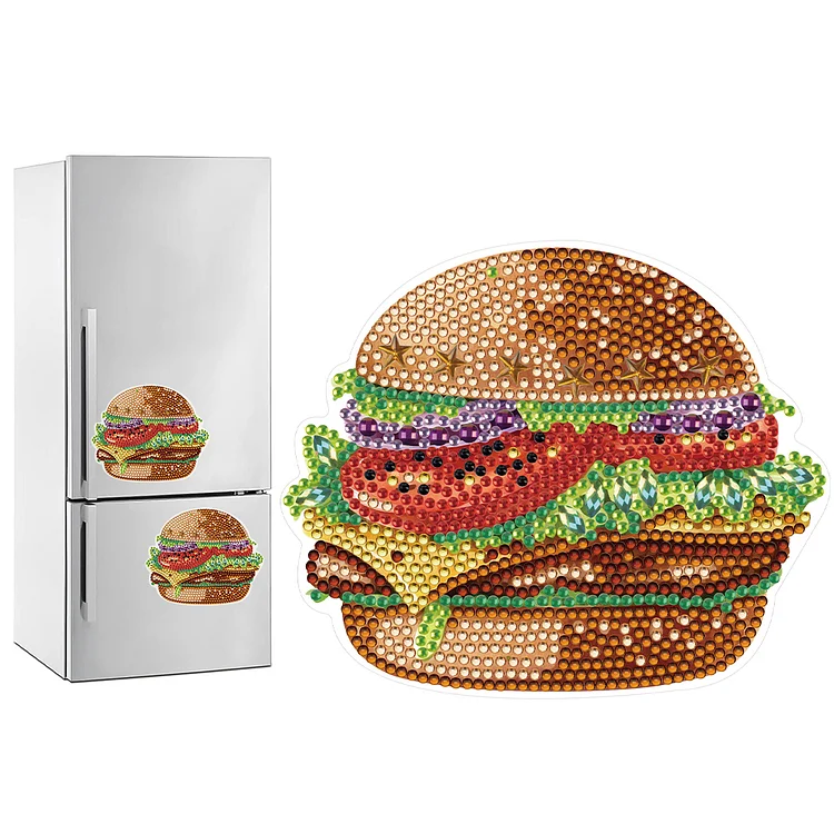 Round+Special Shape DIY Diamond Painting Magnets Kits Hot Dog Hamburger Sandwich