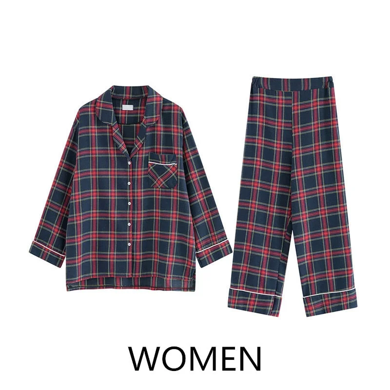 1Set Couple Pajamas Set Fashion Grid Color Homewear for Women Men Sleepwear Soft Cotton Pyjamas Couples Pijamas Mujer Home Suits