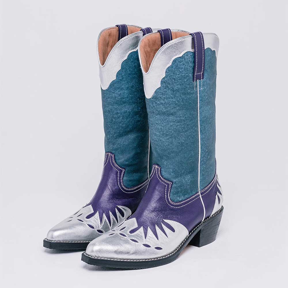 Multicolor Patchwork Block Heel Mid Calf Cowboy Boots for Women Nicepairs