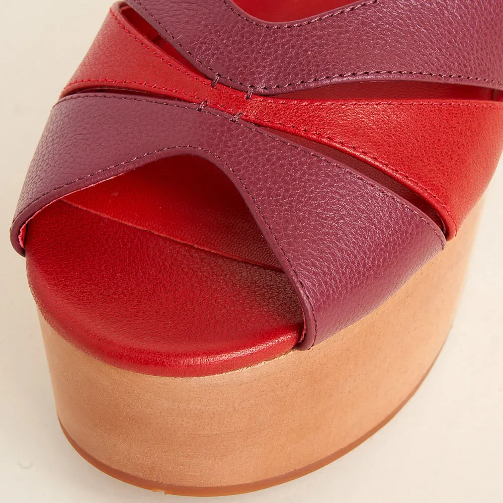 Red & Burgundy Peep Toe Ankle Strap Platform Sandals for Women