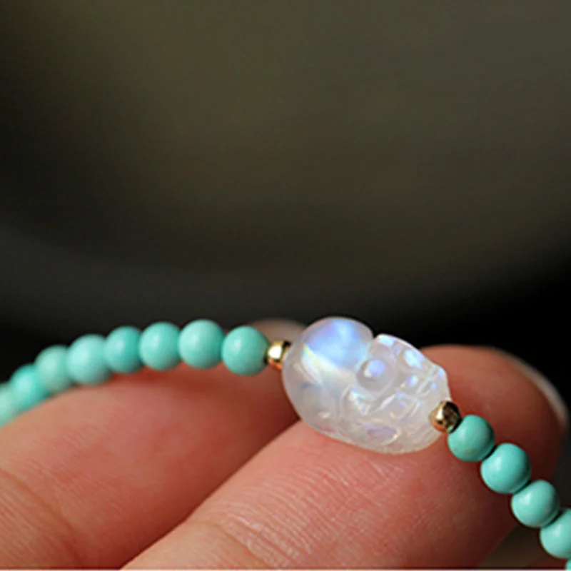 Turquoise&nbsp;Moonstone PiXiu Protection Strength Bracelet