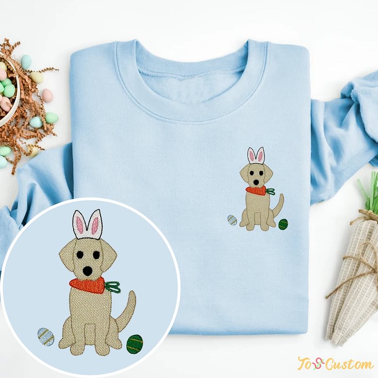 TOSCUSTOM™ Embroidered Easter Dog Sweatshirt Gift With Bunny Ears Eggs and Carrot 