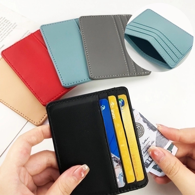 Unisex Solid Color Pu Leather Open Card Holders