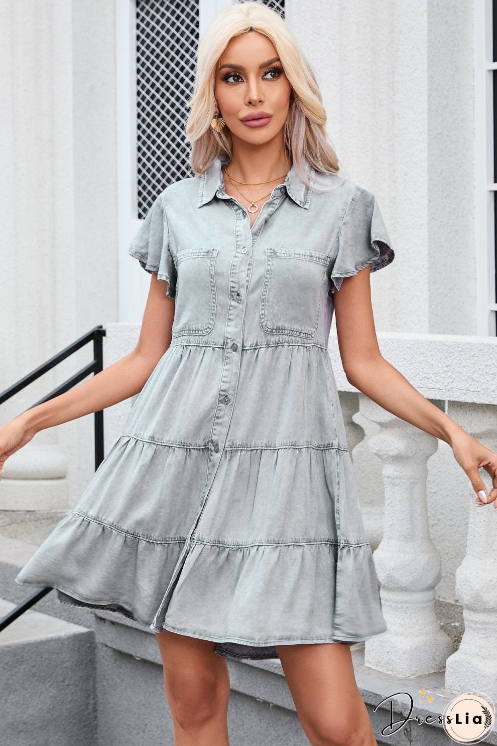 Denim Dress with Ruffles