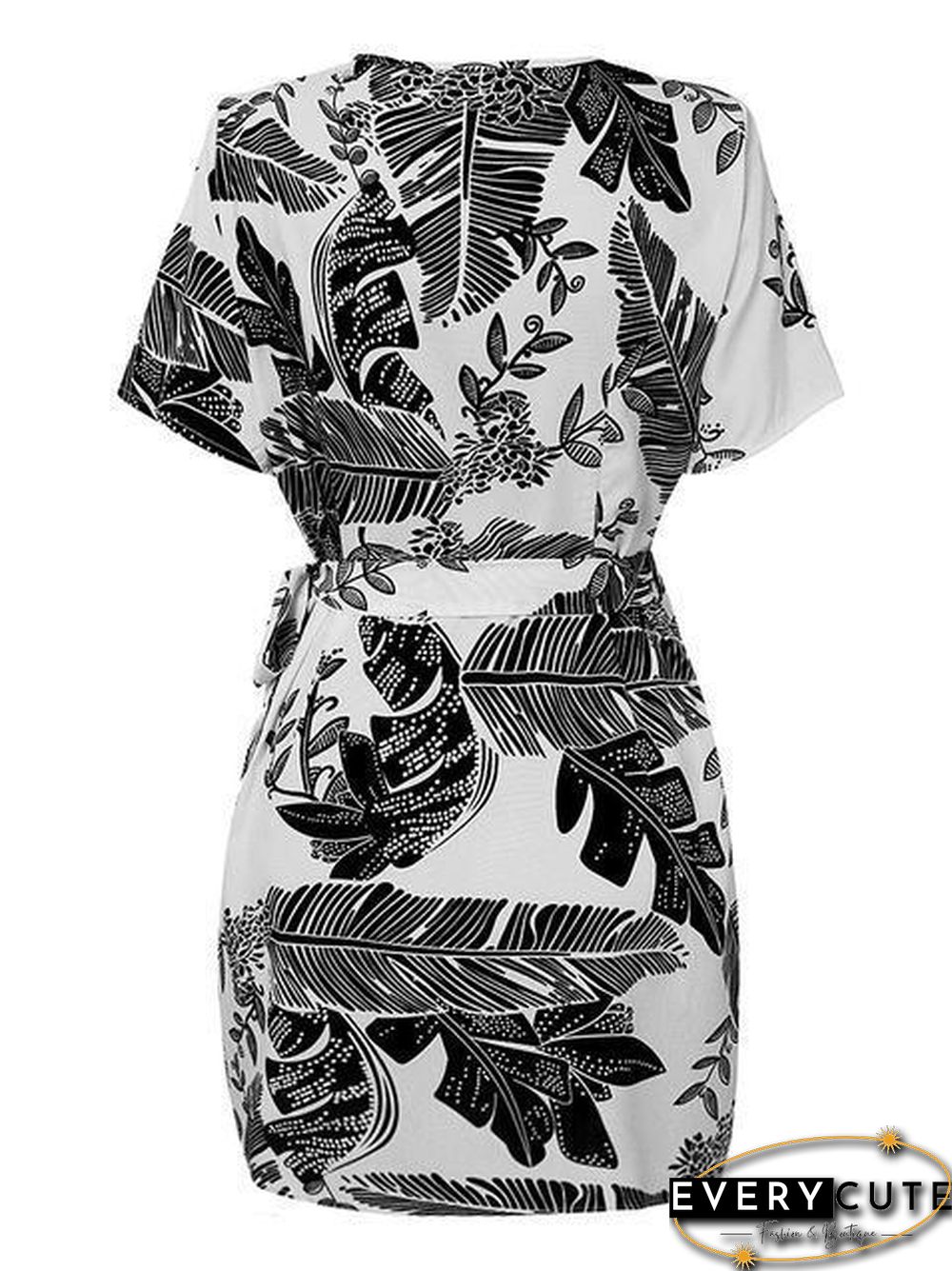 V Neck Leaves Printed Lace-Up Short Romper