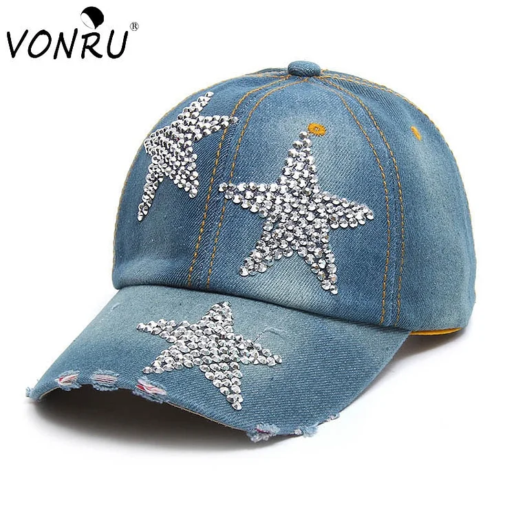 High Quality Fashion Baseball Hat Caps Sunshading Men Womens Baseball Cap Rhinestone Hat Denim Cot Snapback Cap