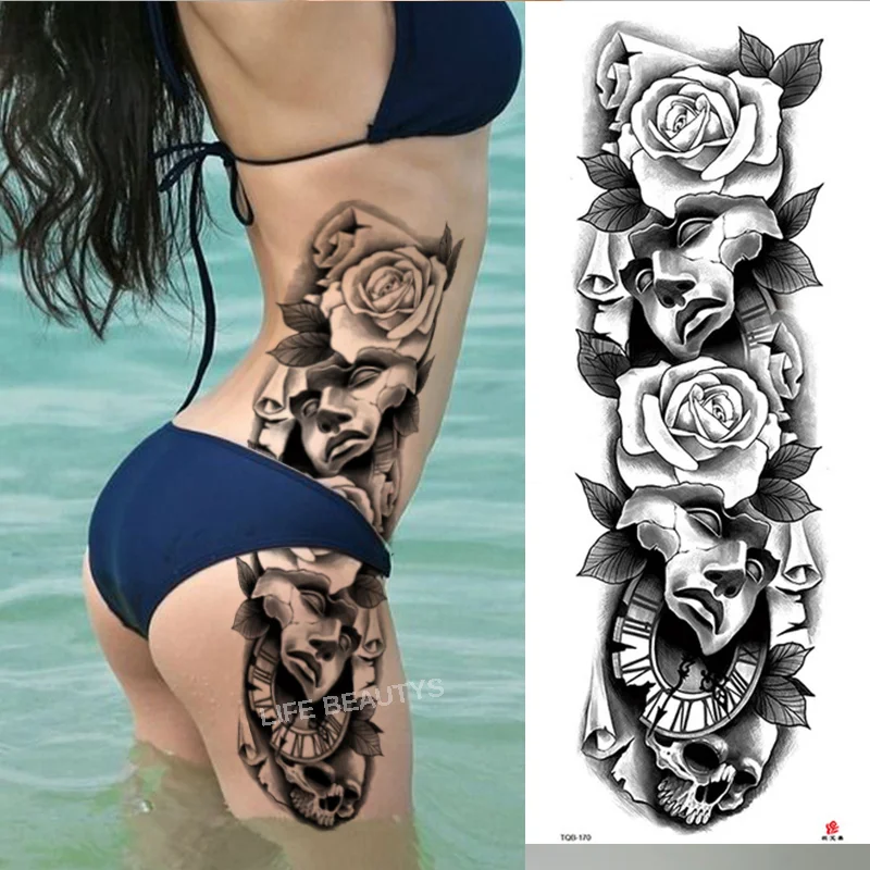 Sdrawing Arm Sleeve Tattoo Lion Crown King Rose Waterproof Temporary Sticker Wild Wolf Tiger Men Full Skull Totem Tatoo