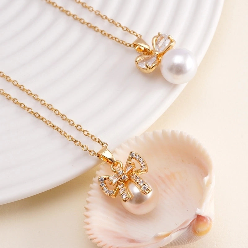 Elegant Glam Bow Knot 304 Stainless Steel Copper Pendant Necklace