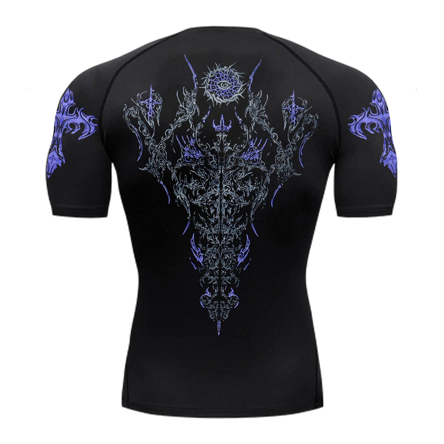 Street Style Intricate Purple Tribal Back Graphic Compression T-shirt