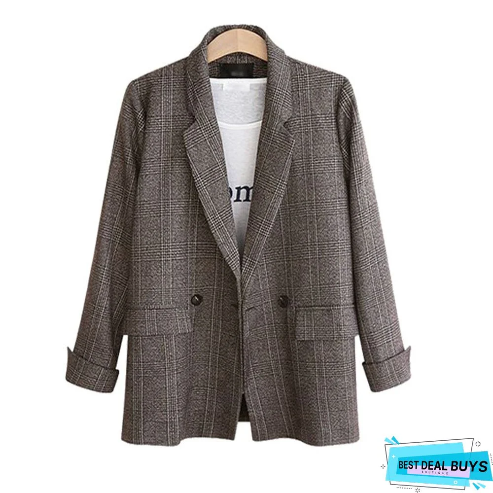 Retro Simple Loose Plaid Suit Jacket