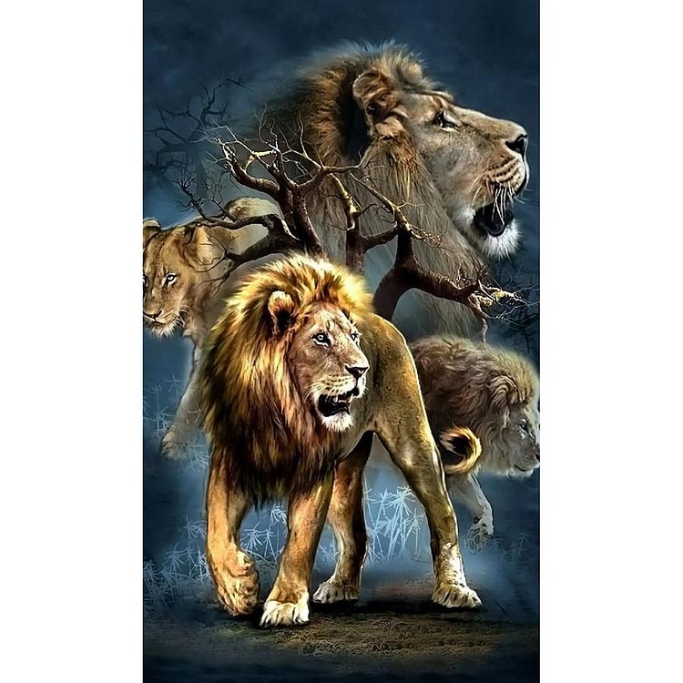 Lion - Full Round Drill Diamond Painting - 50x80cm(Canvas)