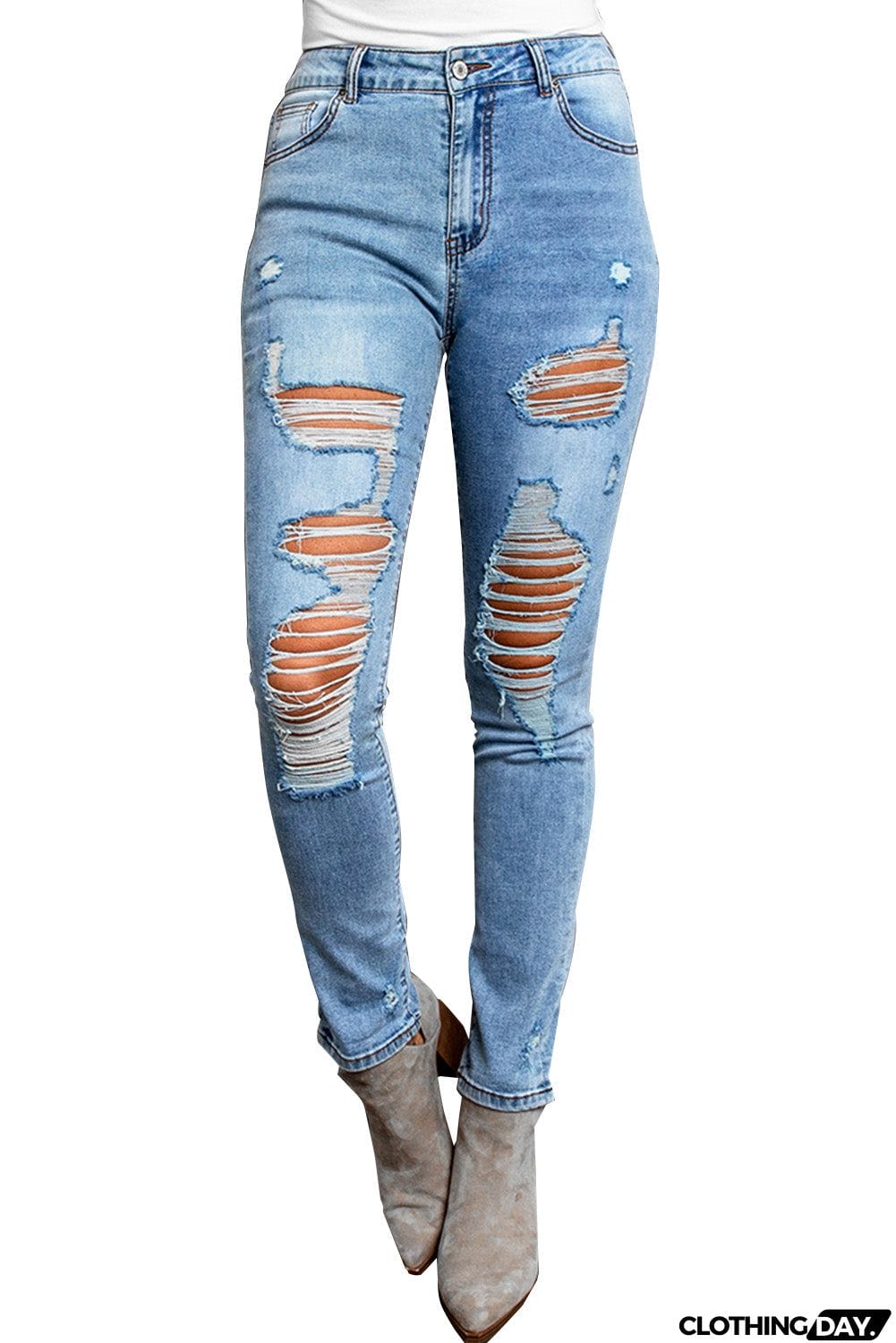 High Waist Distressed Skinny Jeans