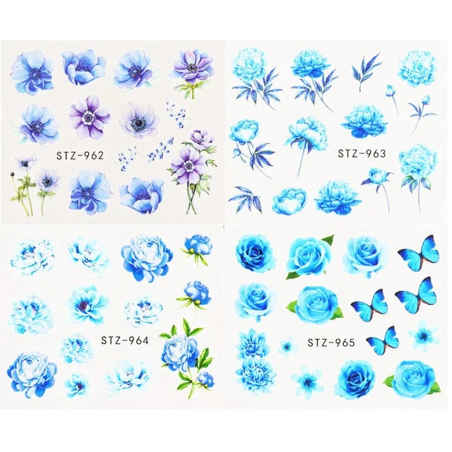 Nail Stickers Water Transfer Spring Summer Multiple Colors Flowers Designs 4Pcs/Set Nail Decal Decoration Tips For Beauty Salons-Nail Inspo