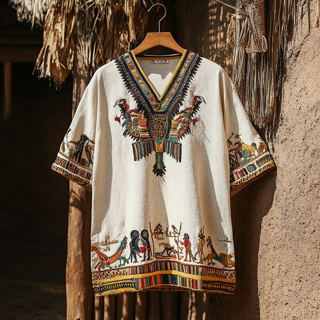Ancient Egyptian Uraeus Inspired V Neck Linen T Shirt
