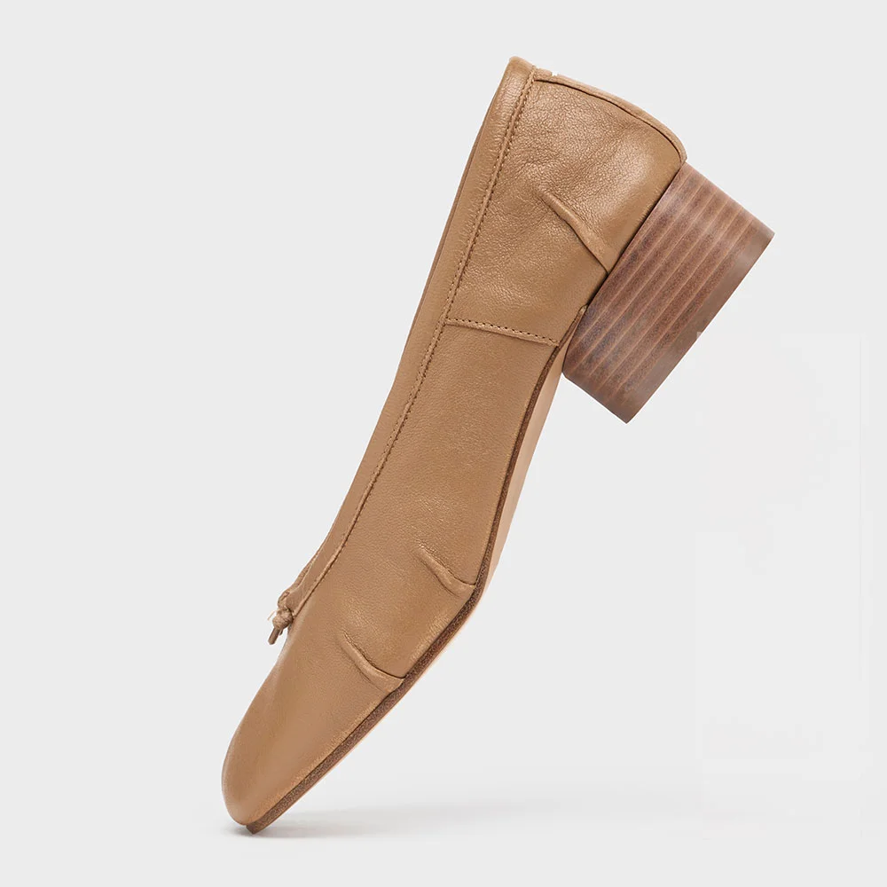 Stylish Faux Leather Split Toe Wrinkled Nude Pumps with Cylinder Heel