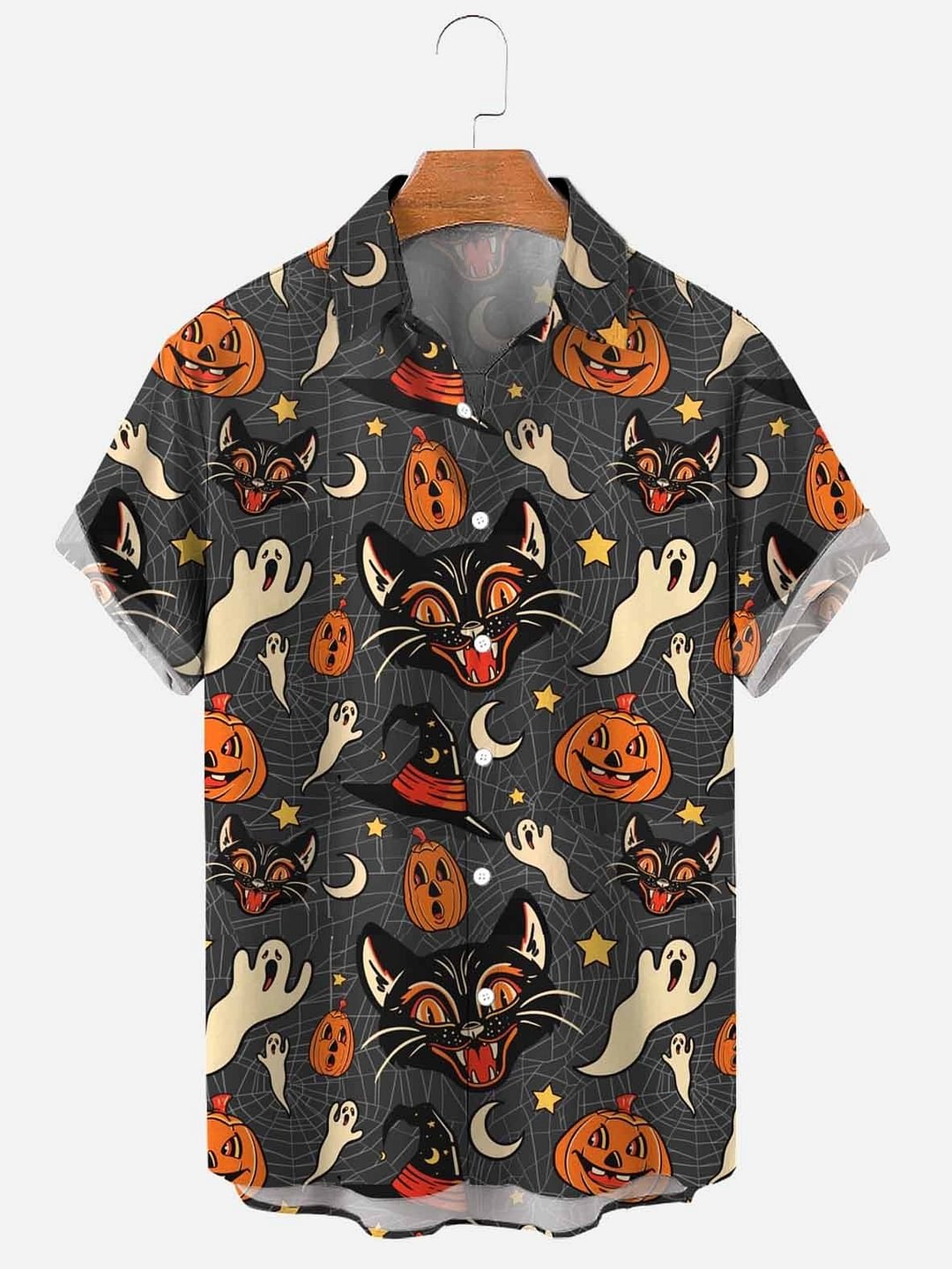 Men Cat Print Casual Breathable Short Sleeve Hawaiian Shirt