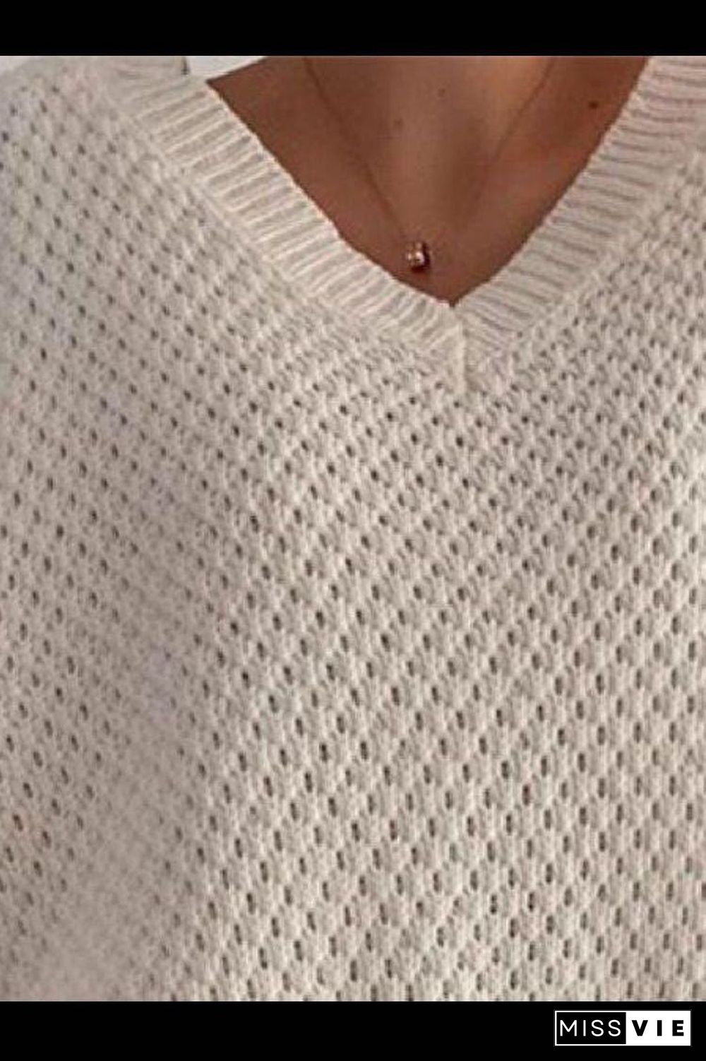 Chunky V Neck Waffle Knit Jumper Sweater For Ladies