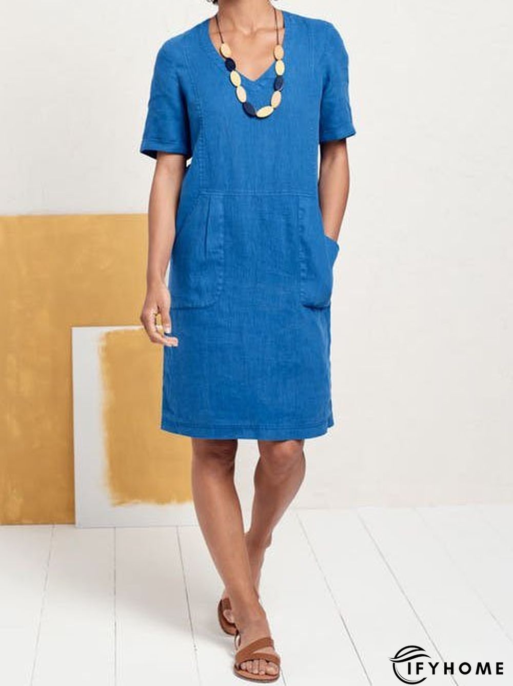 Solid Sweetheart Pockets Short Sleeve Dress | IFYHOME